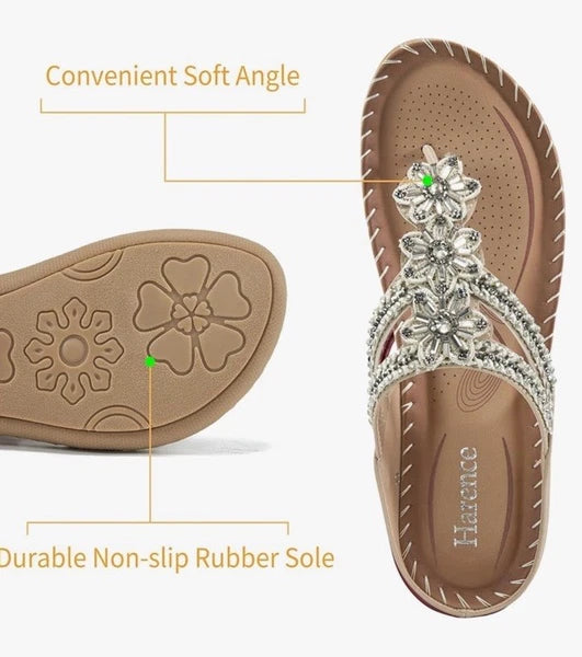 Women’s Flip Flops Comfort Flats Sandals Gladiator Bohemian Beaded Summer Beach