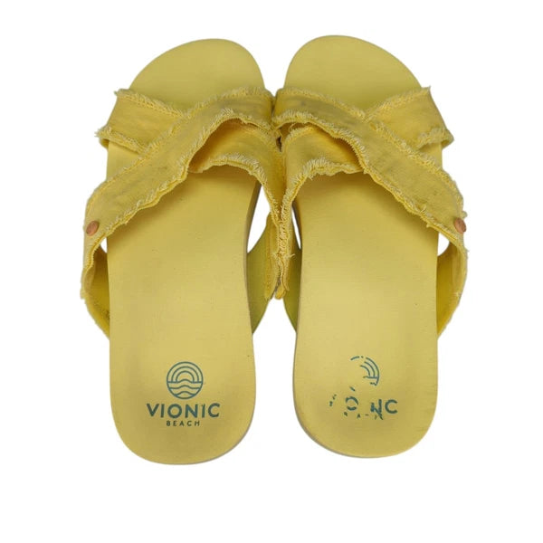 Vionic Panama Beach Malibu Yellow Fabric Crisscross Slide Sandals Women's US 10
