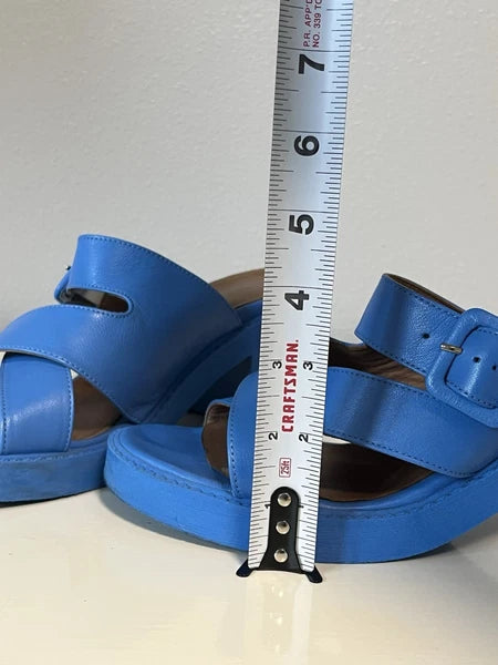 Bueno Leather Heeled Slide Sandals Milan style color blue EU40 US9.5 est 70s mod