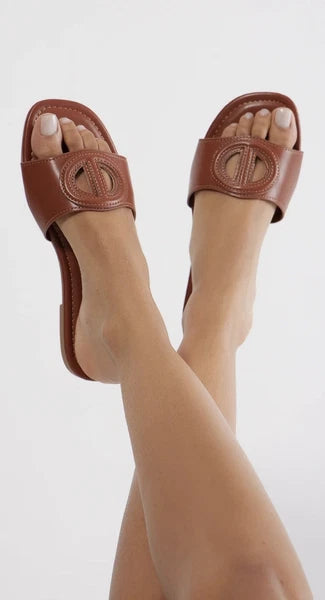 NWT Brown Flat Sandals Slides 7.5