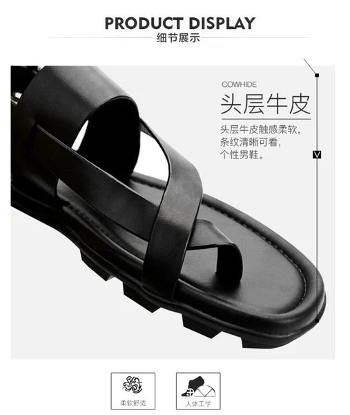 Roman Style Open Toe Sandals Slingbacks Casual Real Leather Mens Shoes Flats New