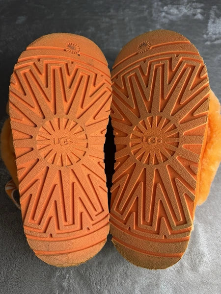 Ugg Womens Disco Knot Slide Sandals Size 7 Orange Fuzzy Platform Slingback Y2K