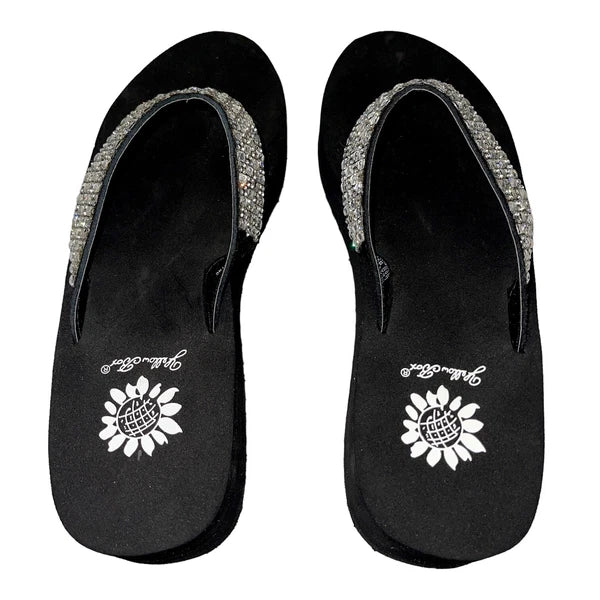 Yellow Box Flip Flops Womens 6.5 Black Clear Rhinestone Wedge Sandals Scalia