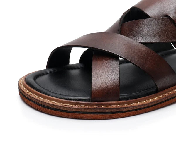 Open Toe Sandal Casual Real Leather Mens Beach Shoes Flats Roman Style Summer 44