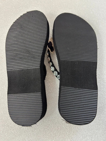 Wedge Sandals Women Flip Flops Rhinestone Sparkle Black & Pink Sequin Size 4