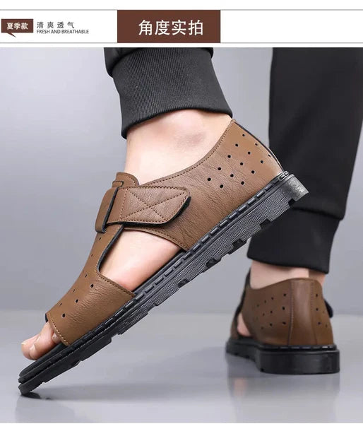 Roman Style British Open Toe Men's Sandals Fashion Hollow Out Flats Shoes Summer