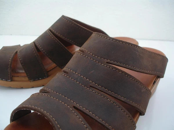 Womens 11.5 12 42 Dansko Sanita Monika Brown Leather Sandals Slide Clogs Denmark