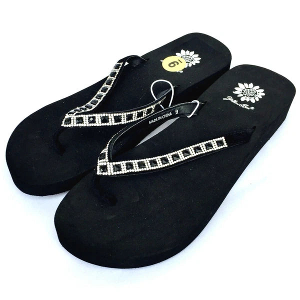 Yellow Box Womens Flip Flops Saydee Sparkle Jeweled Rhinestone Black Sandals