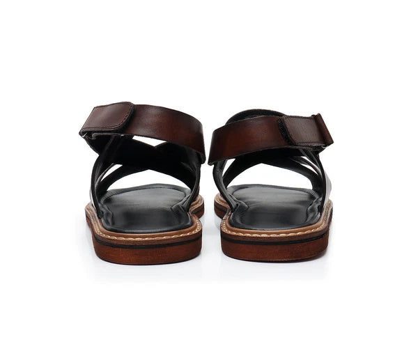 Open Toe Sandal Casual Real Leather Mens Beach Shoes Flats Roman Style Summer 44