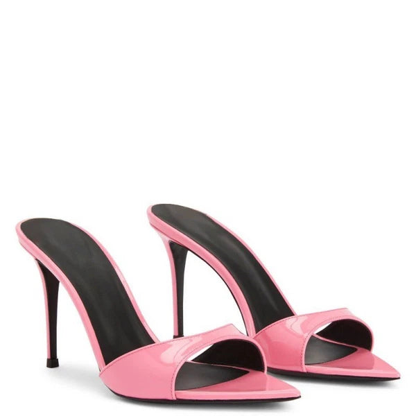 Women's High Heel Pointed Open Toe Mules Slides Sandals Dress Party Shoes Ladies