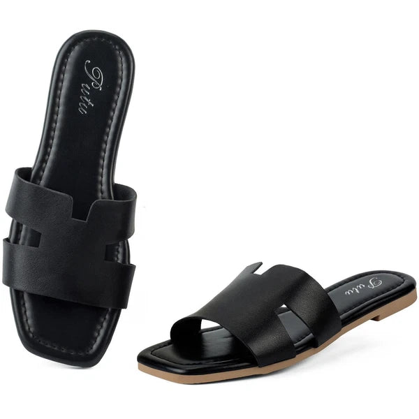 Women's Flat Sandals Summer Sandals Cute Slide Sandals Rich Black 8.5