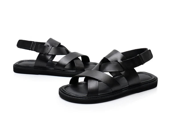Open Toe Sandal Casual Real Leather Mens Beach Shoes Flats Roman Style Summer 44