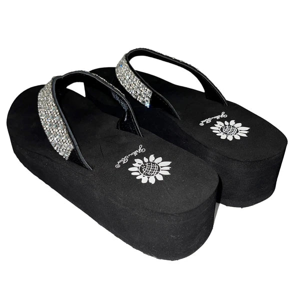 Yellow Box Flip Flops Womens 6.5 Black Clear Rhinestone Wedge Sandals Scalia