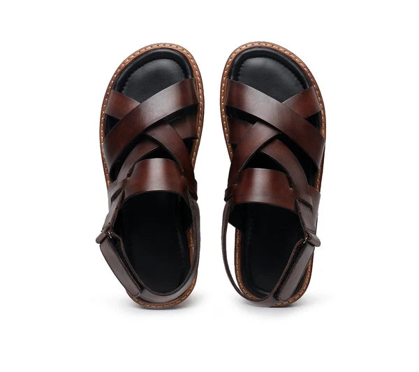 Open Toe Sandal Casual Real Leather Mens Beach Shoes Flats Roman Style Summer 44