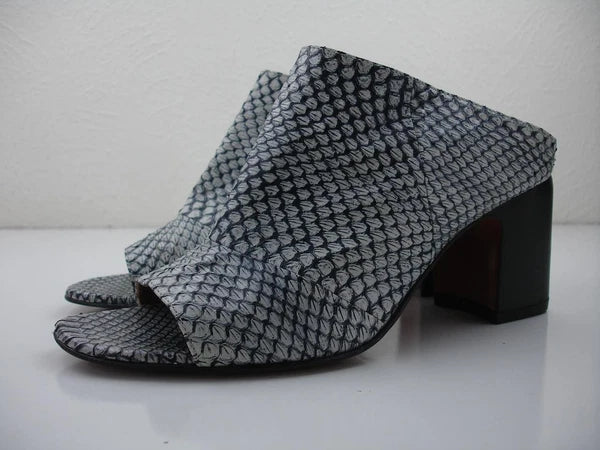Women's sz 8 M Aquatalia Ellen Leather Open-Toe Mule Snakeskin Shoes Heels Slide