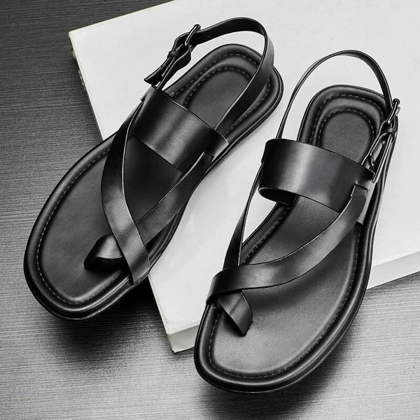 Roman Style Open Toe Sandals Slingbacks Casual Real Leather Mens Shoes Flats New
