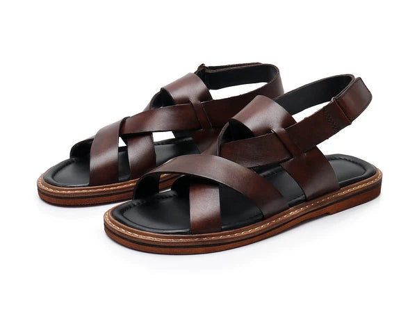 Open Toe Sandal Casual Real Leather Mens Beach Shoes Flats Roman Style Summer 44