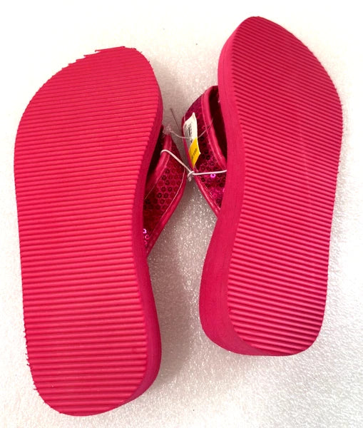 Wedge Sandals Women Flip Flops Rhinestone Sparkle Black & Pink Sequin Size 4