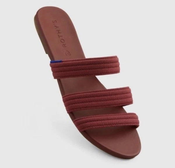 Rothy's Flat Sandals Women's 10 Sangria Red Triple Band Slides Retired Style EUC