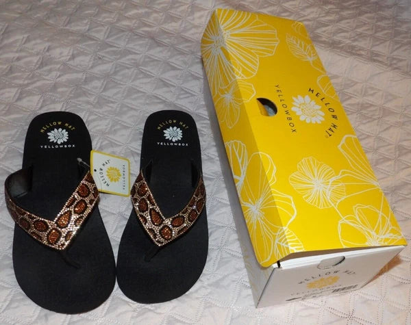 Yellow Box Flip Flop Naseeba Womens 6.5 Tan Leopard Slip-On 41967 Comfort 1" New