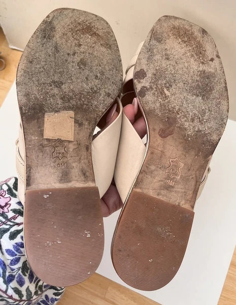$248 Tory Burch DELANEY Crisscross Flat Slides Sandals Bone Silver Logo Size 6
