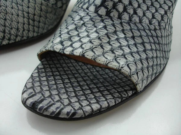 Women's sz 8 M Aquatalia Ellen Leather Open-Toe Mule Snakeskin Shoes Heels Slide