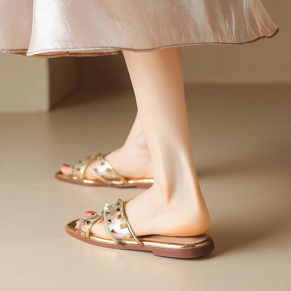 Womens Fashion Transparent Studs Crossover Beach Slipper Sandal Shoes Mules b95