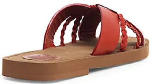 New CHLOE $450 Brick Red Leather Boho Criss Cross Slides Mules Flats Italy EU 42