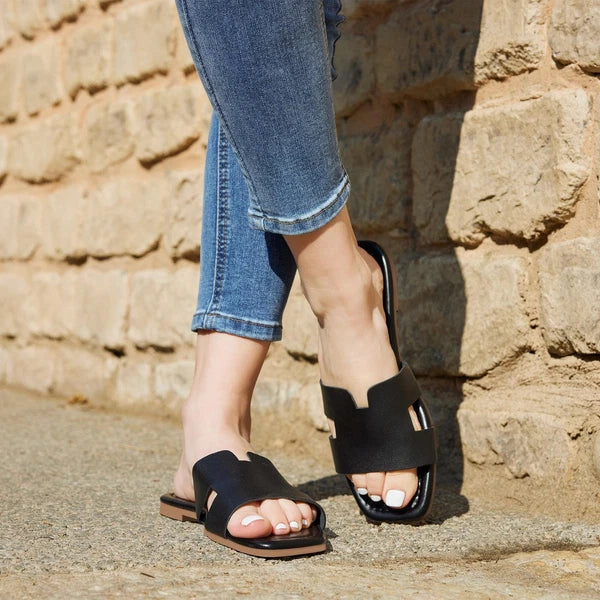 Women's Flat Sandals Summer Sandals Cute Slide Sandals Rich Black 8.5