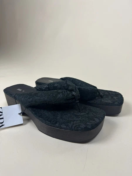 Zara Platform Slide Sandal - Black With Lace - US 9 - Style: 1390/210/800