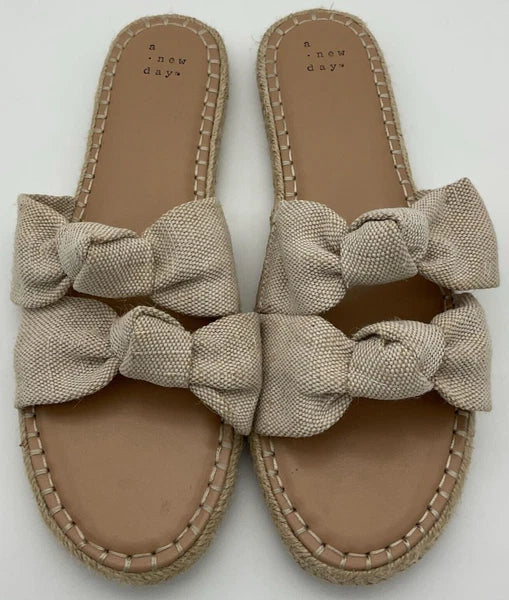 A.New.Day Miriam Double Knotted Natural Hemp-Style Espadrille Slide Sz 11