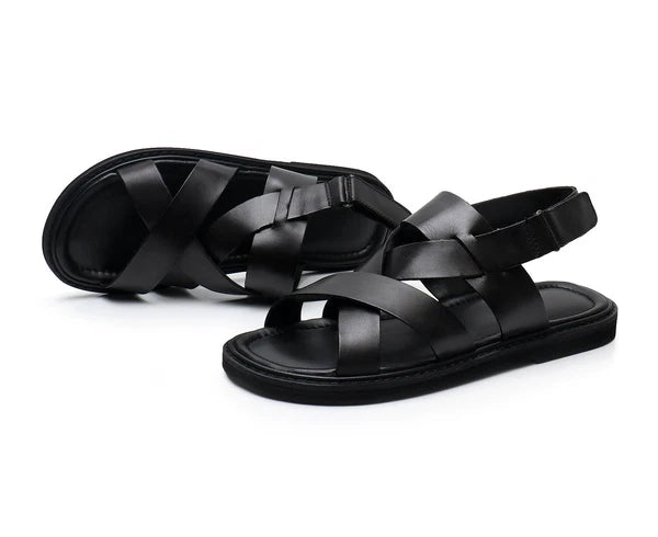 Open Toe Sandal Casual Real Leather Mens Beach Shoes Flats Roman Style Summer 44