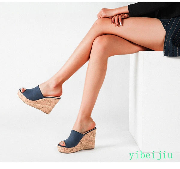 Women's High Wedge Heel Platform Mules Open Toe Sandals Slingbacks Slipper Slide