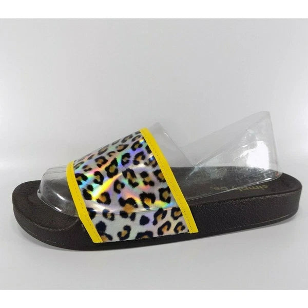 Wide Fit Sandals Flat Slide Size 5 Womens Animal Print Low Shoes Beach Holiday