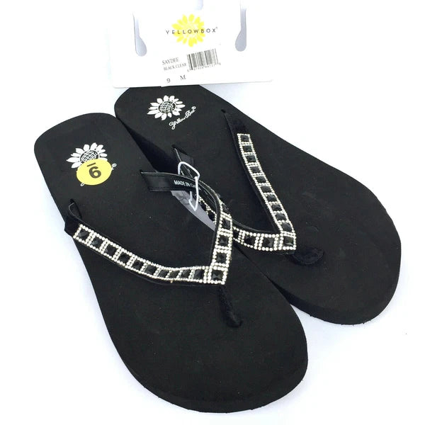 Yellow Box Womens Flip Flops Saydee Sparkle Jeweled Rhinestone Black Sandals
