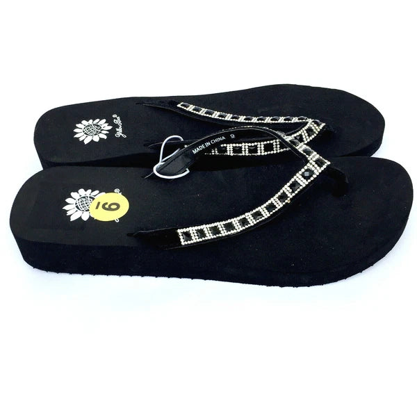 Yellow Box Womens Flip Flops Saydee Sparkle Jeweled Rhinestone Black Sandals