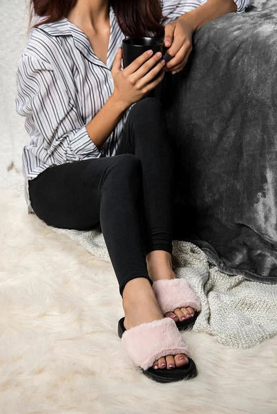 Aerusi Women Fashion Cozy Open Toe Slip-On Slippers Flat Indoor Bedroom Shoes