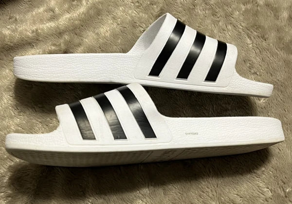 Adidas Adilette Aqua Slides Sandals White/Black Waterproof  - Womens Size 10 VGC