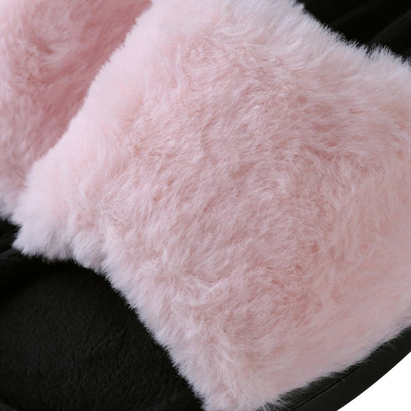 Aerusi Women Fashion Cozy Open Toe Slip-On Slippers Flat Indoor Bedroom Shoes