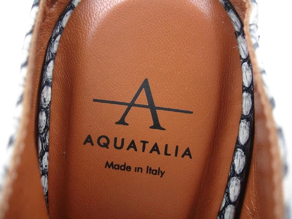 Women's sz 8 M Aquatalia Ellen Leather Open-Toe Mule Snakeskin Shoes Heels Slide