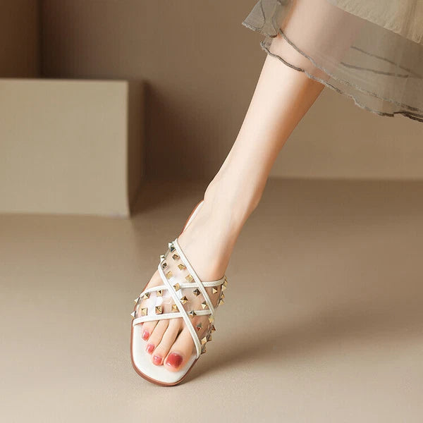 Womens Fashion Transparent Studs Crossover Beach Slipper Sandal Shoes Mules b95