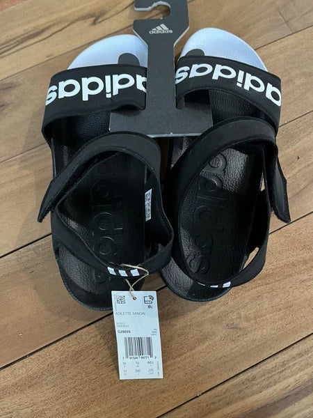 Adidas Women Black/White Adilette Slide Sandals Size 11 Style G28695 Free Ship