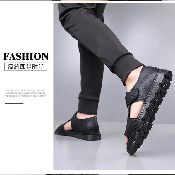 Roman Style British Open Toe Men's Sandals Fashion Hollow Out Flats Shoes Summer