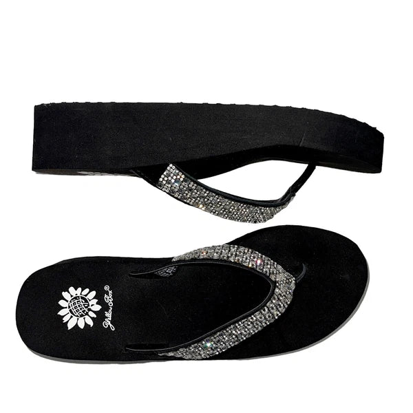 Yellow Box Flip Flops Womens 6.5 Black Clear Rhinestone Wedge Sandals Scalia